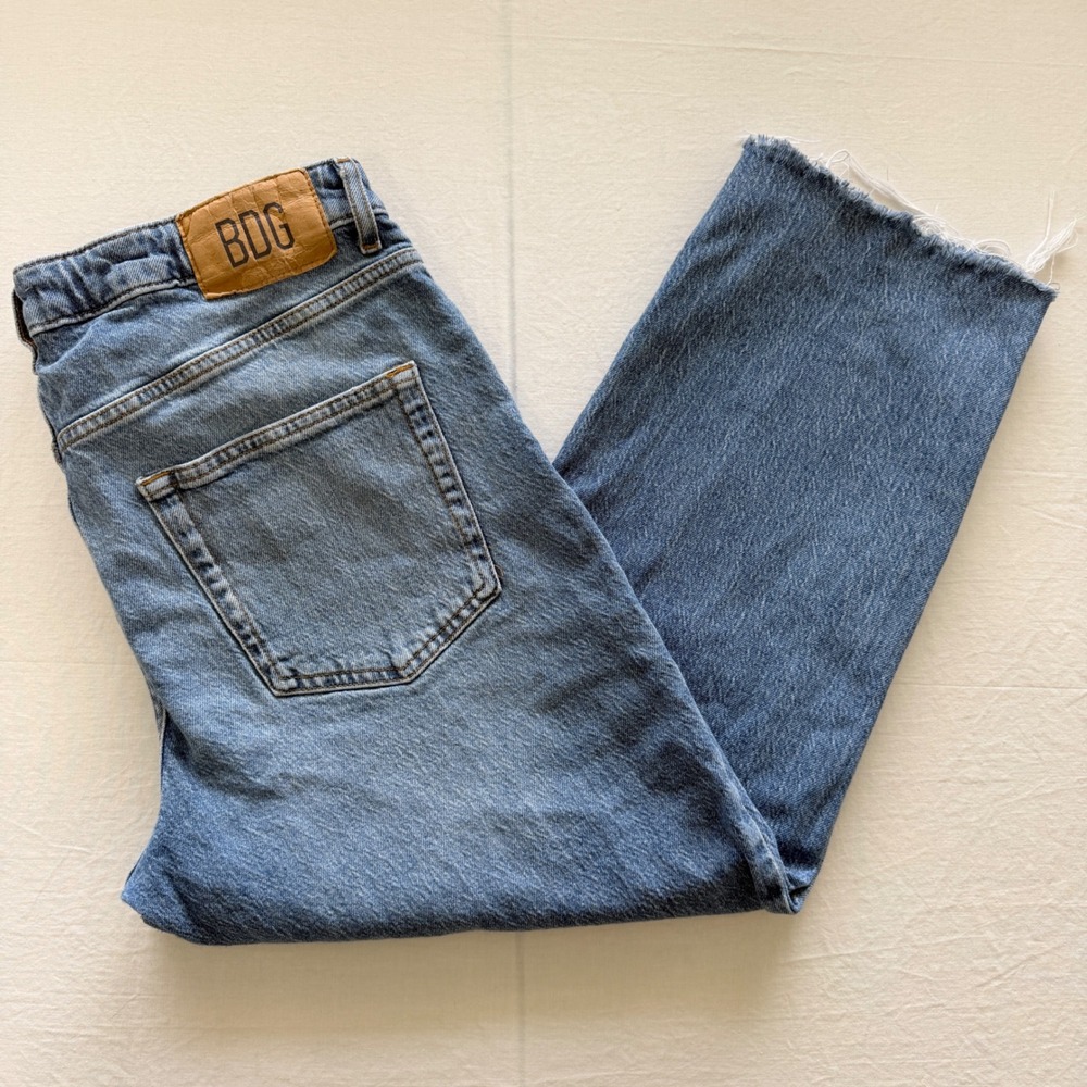 BDG Urban Outfitters Women's 31 Baggy Cropped Wide Leg Jeans Raw Hem Y2K Blue
